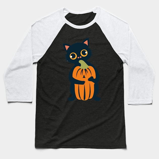 Cute Cat Pumpkin Baseball T-Shirt by Ipul The Pitiks